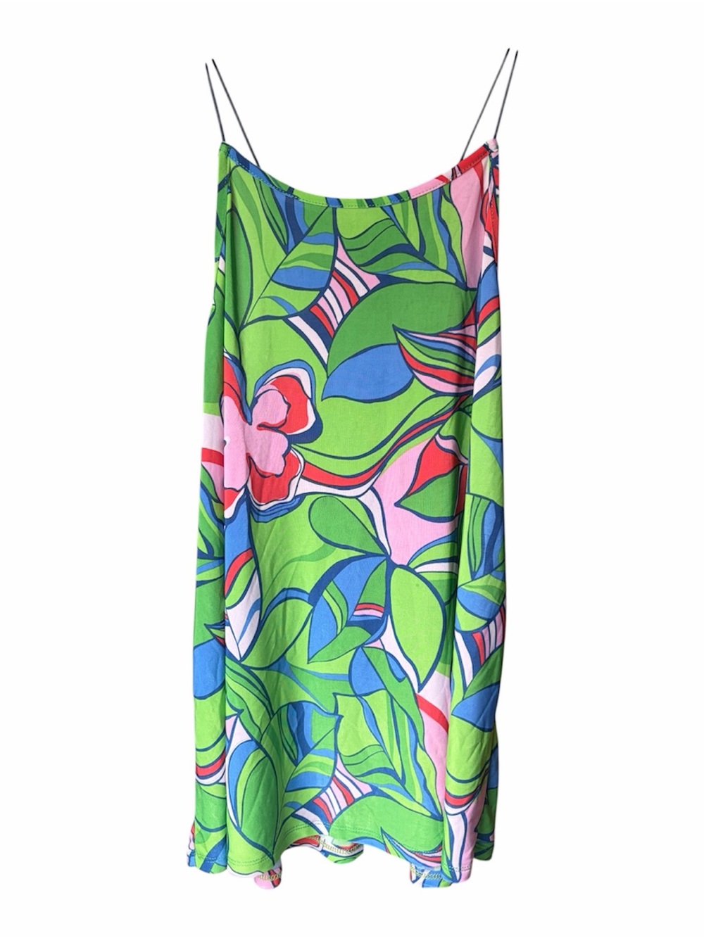 Lavish Green Floral Tunic Top with Pink & Blue Accents